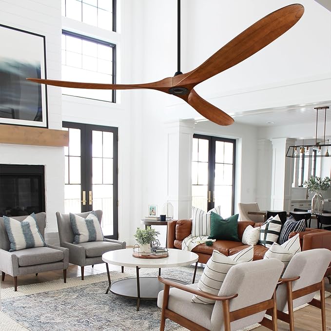 Eliora 88" Ceiling Fans Without Lights, Wood Ceiling Fan no Light with Remote, Large Outdoor Ceiling Fan for Patio, Porch, Bedroom, 6 Speed, Quiet DC Motor, ETL Listed-Dark Walnut