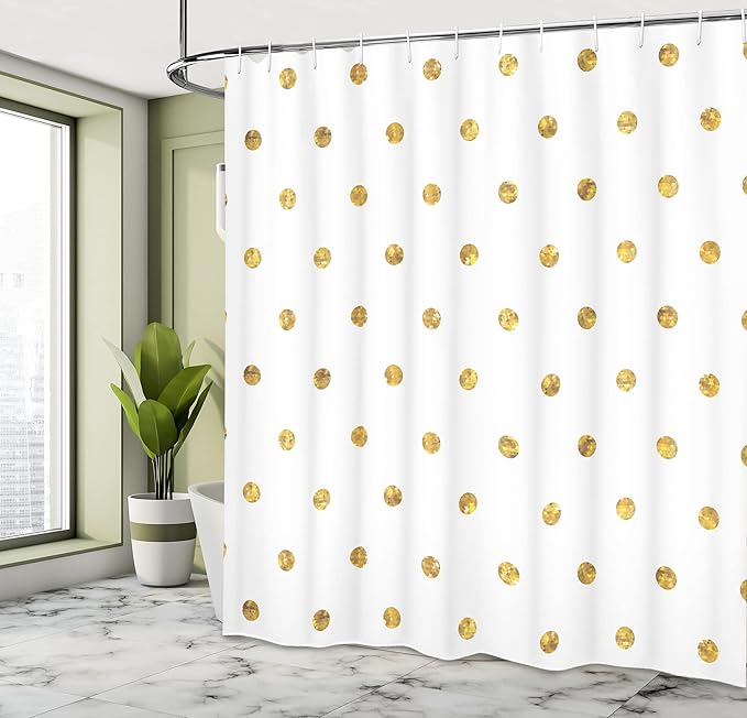 Ambesonne Modern Shower Curtain, Blurry Crystalised Yellow Ombre Geometric Circles Rounds Plain Backdrop Print, Cloth Fabric Bathroom Decor Set with Hooks, 69" W x 84" L, Yellow White