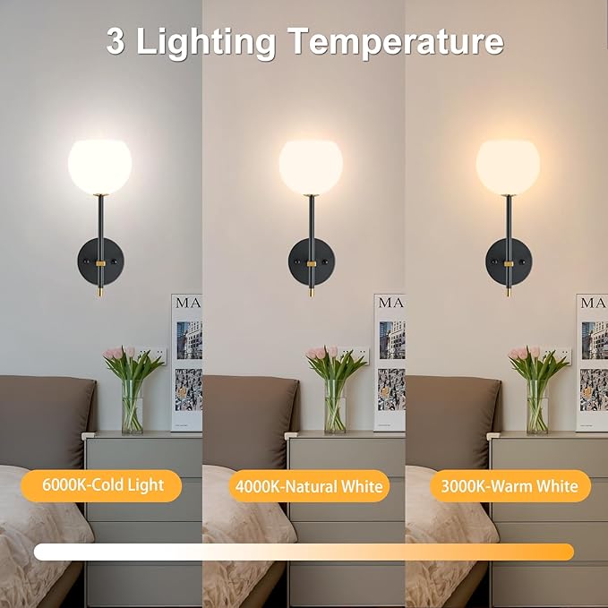 Black Gold Battery Operated Wall Sconces Set of 2, Rechargeable Wireless Wall Lights with Milky White Frosted Glass, 12 RGB and 3CCT Dimmable, Wall Lamps with Remote for Bedroom Living Room Hallway