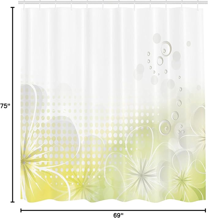 Ambesonne Grey and Yellow Shower Curtain, Abstract Grunge Design Water Bubbles and Flowers Image, Cloth Fabric Bathroom Decor Set with Hooks, 69" W x 75" L, Pale Yellow Pale Grey
