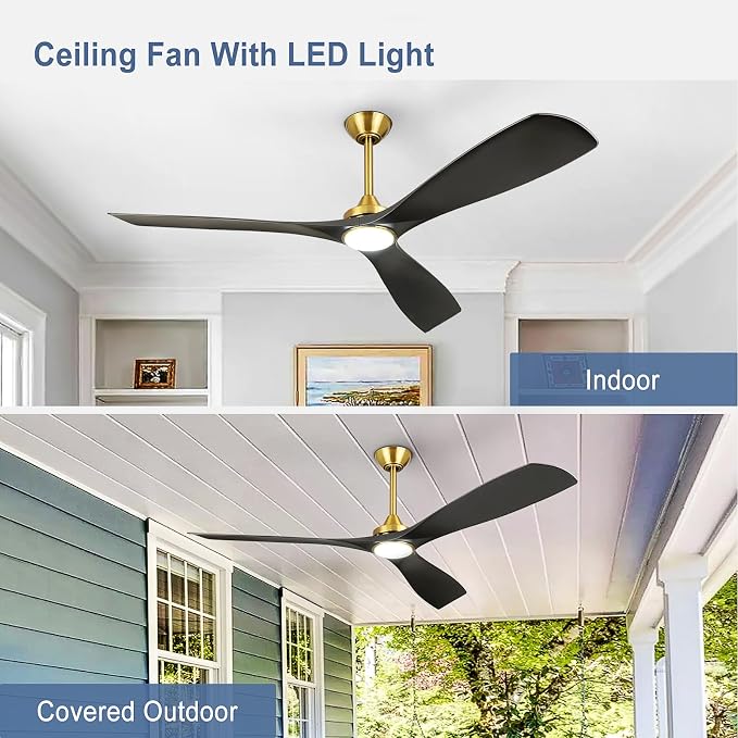 60 Ceiling Fan with Light: Black and Gold Ceiling Fans Reversible 3 Blades 5 Speeds - Modern Ceiling Fan with Remote for Indoor Living Room Bedroom