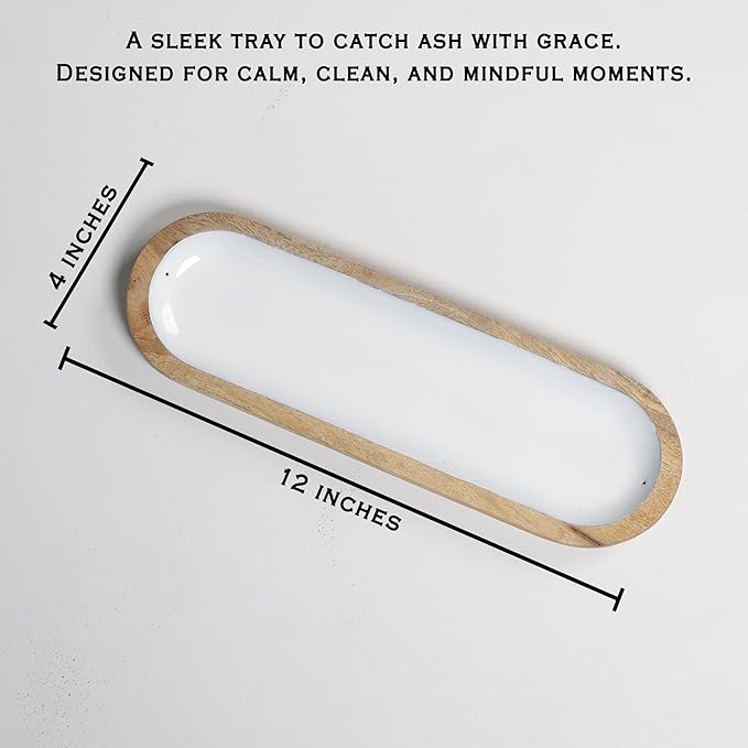 The Art Box Wooden Incense Holder for Sticks – 12 Inch Ash Catcher Incense Burner Tray, White Color, Modern Home Décor & Meditation Accessory