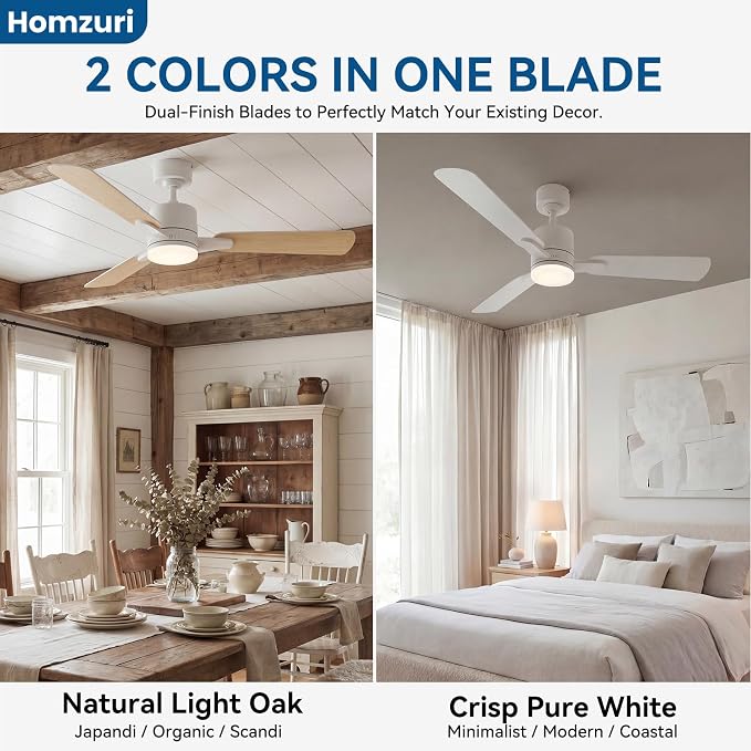 52" Ceiling Fan with Light and Remote, 6 Speed, Reversible Quiet DC Motor, 3CCT & Dimmable, Fast Install, Dual Finish 3 Blades Downrod Ceiling Fan with Lights for Bedroom, Living Room, Apartment