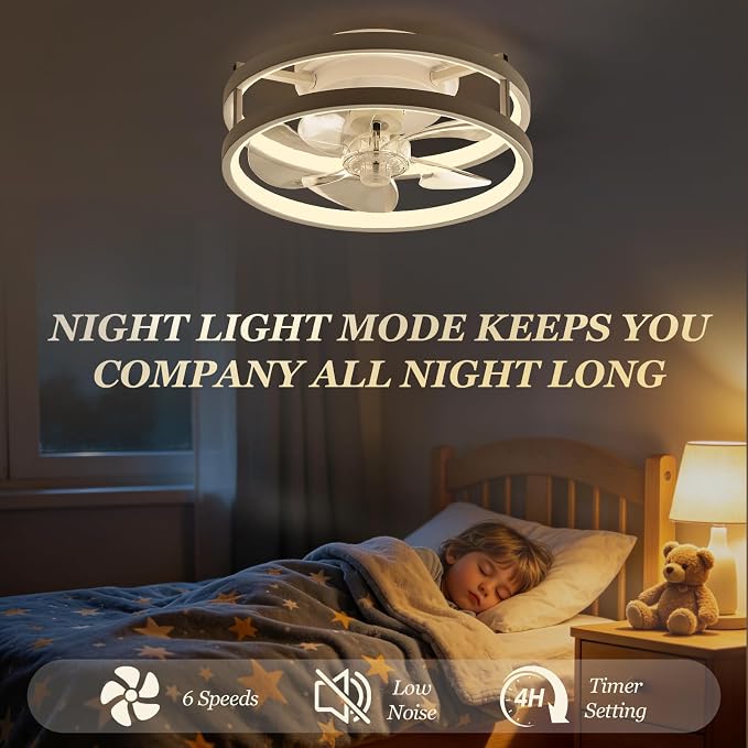 13 Inch Small Ceiling Fan with Light and Remote, Low Profile Flush Mount Fandelier, Dimmable 3CCT Quiet LED Ceiling Fans for Bedroom, White