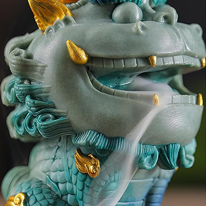 Backflow Incense Burner - Resin Tabletop Incense Holder for Cones, Fortune Dragon Statue Home Decor, Desktop Aromatherapy Ornament with Smoke Waterfall Effect for Living Room