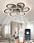 24" Black Flower Ceiling Fan with Light Remote Control, 3 Light Color 6 Speeds Flush Mount Low Profile Ceiling Fan for Bedroom Kitchen