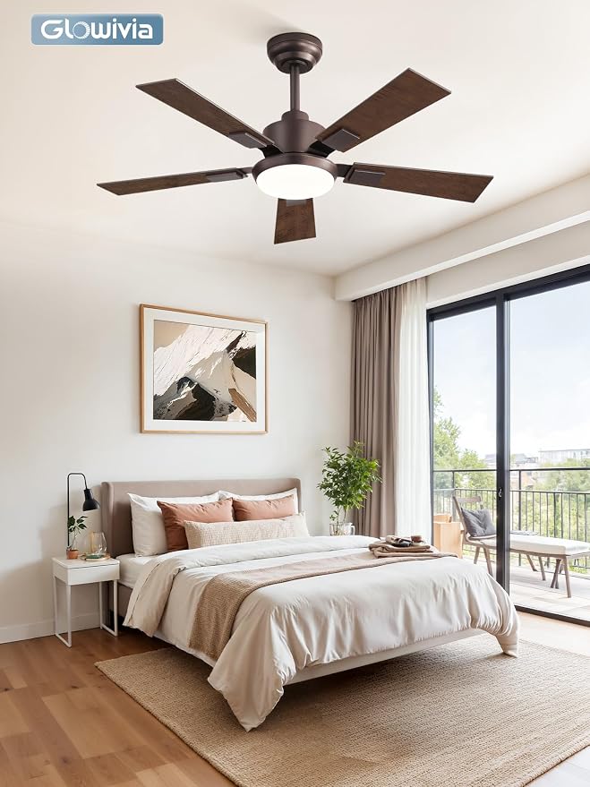 42 Inch Ceiling Fans with Lights and Remote&APP Control, Bronze Smart Ceiling Fan with 3000-6000K Dimmable, 6 Speeds Quiet Reversible Motor, Indoor/Outdoor Ceiling Fan for Bedroom Living Room