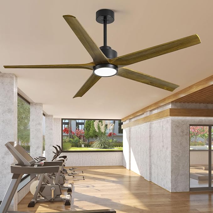 60 Inch Ceiling Fan with Lights, Outdoor Wood Silent Ceiling Fans, Modern High CFM Farmhouse Ceiling Fans, Quiet Reversible DC Motor, 5 Blades 6 Speed for Bedroom Living Room Exterior Patios