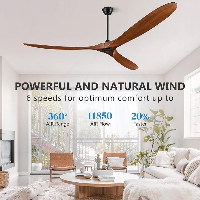 Eliora 88" Ceiling Fans Without Lights, Wood Ceiling Fan no Light with Remote, Large Outdoor Ceiling Fan for Patio, Porch, Bedroom, 6 Speed, Quiet DC Motor, ETL Listed-Dark Walnut
