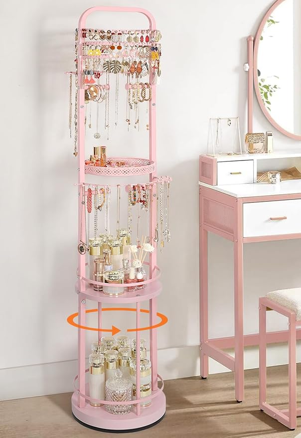 Jewelry Holder Organizer, Floor Jewelry Organizer with Earring Organizer Necklace Holder, Rotating Jewelry Stand Necklace Display Earring Storage, Large Hanging Jewelry Tree for Jewlery Bracelet Ring