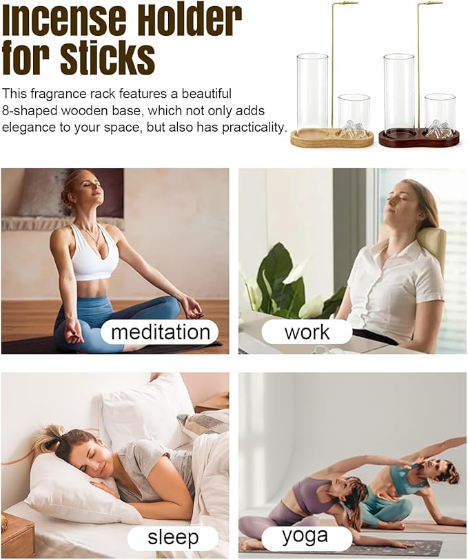 2-in-1 Glass Incense Holder for Sticks, Wooden Incense Burner with Ash Catcher & Incense Storage, Anti-Ash Flying Incense Stick Holder for Meditation, Yoga, Spa, and Home Decor(Natural Wood)