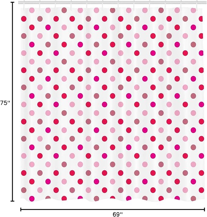 Ambesonne Polka Dots Shower Curtain, Polka Dots Pattern Consisting of an Array of Filled Circles Pop Art, Cloth Fabric Bathroom Decor Set with Hooks, 69" W x 75" L, Pink Fuchsia