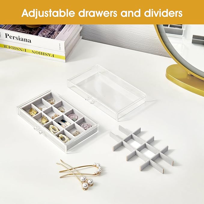 ProCase Earring Holder Organizer Jewelry Box with 10 Drawers, Acrylic Clear Earring Case with Adjustable Velvet Trays for Women - Grey, 10 Layers