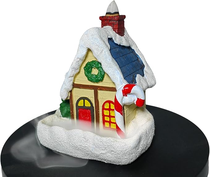 Hosley Resin Backflow Incense Burner – Christmas House Snow Cabin Backflow Incense Cone Holder (4.72") with 20 Apple Cinnamon Cones, House Decor & Aromatherapy