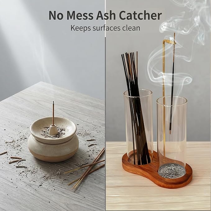 Incense Holder, 2 in 1 Glass Incense Holder for Sticks, Anti-Ash Incense Burner with Ash Catcher and Incense Storage for Yoga Meditation Spa Home Decor