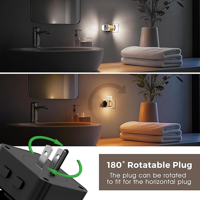 L LOHAS LED Night Lights Plug into Wall, Dusk-to-Dawn Sensor Night Light | Soft White/Cool White/Amber 3 Light Color, Adjustable Brightness, Rotatable plug, Bubble Nightlight for Hallway