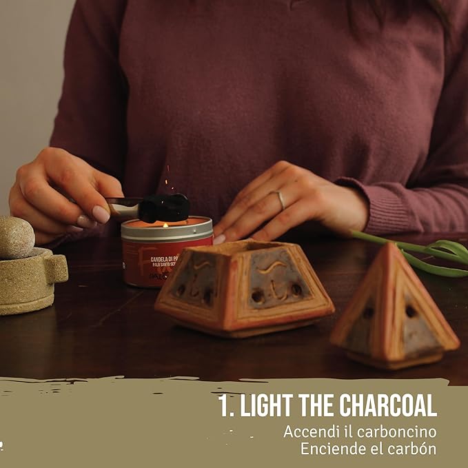 PALOSANTO - Palo Santo Incense Holder - Pyramid - Incense Burner in Terracotta - Suitable for Cones, Grains, Powder, Resins, Herbs and Charcoals - Handmade in Ecuador