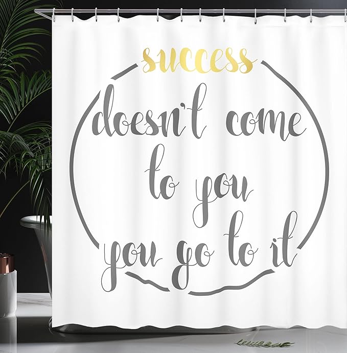 Ambesonne Saying Shower Curtain, Success Doesnt Come to You, You Go to It Inspirational Saying Lifestyle Design, Cloth Fabric Bathroom Decor Set with Hooks, 69" W x 70" L, Yellow Taupe