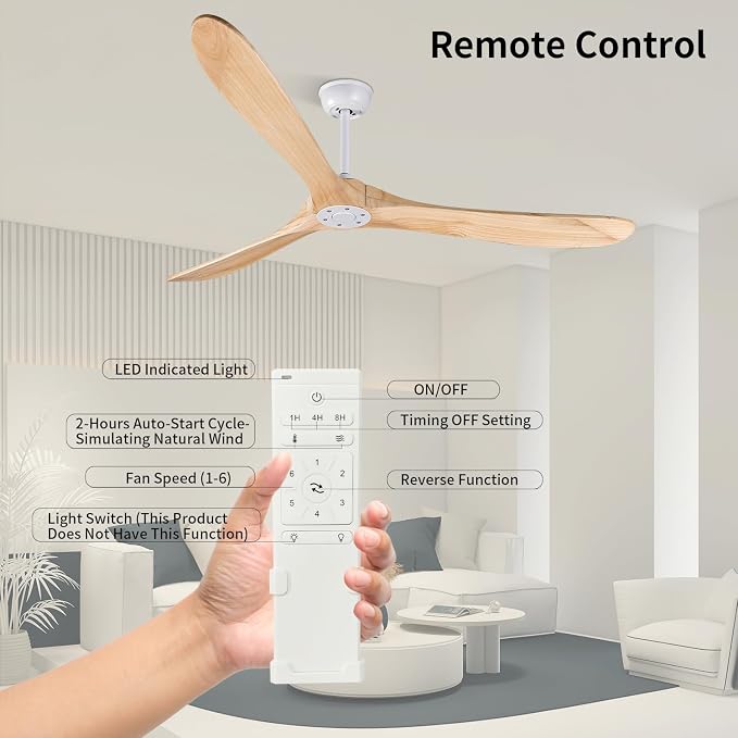 Bigzone 70" Living Room Ceiling Fan With Remote Control, Energy Efficient Quiet DC Motor, 3 Wood Blades, Outdoor Ceiling Fans For Patios With Reversible Blades