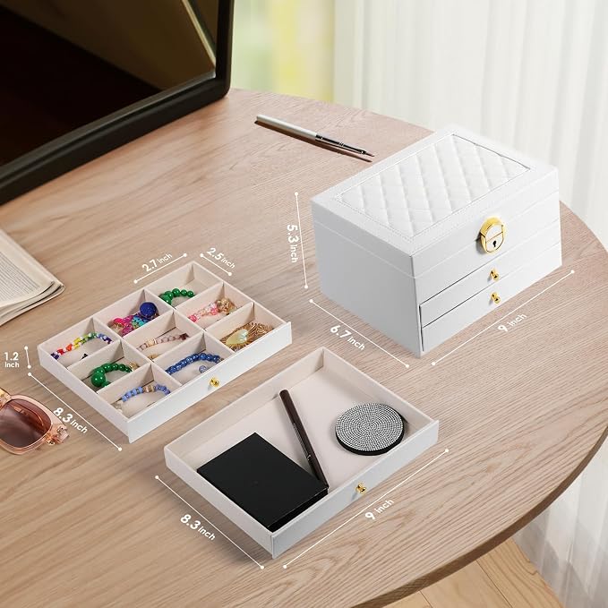 coobest 3 Layer Jewelry Box, Lockable Jewelry Holder Organizer with Jewelry Drawer, Large Jewelry Boxes & Organizer with Velvet Earring Storage, Unique Gifts for Women Mom