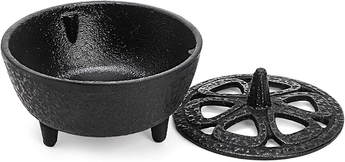 Elsjoy Cast Iron Incense Burner, Vintage Tripod Incense Holder with Lid and Handle, Mini Cauldron Incense Burner for Resins, Cones, Wax Melts