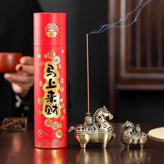 Gallop Toward Prosperity: Alloy Horse Incense Burner Holder-2-in-1 Stick & Coil Incense Tray,Feng Shui Home Decor for Meditation,Yoga,Office (Large)