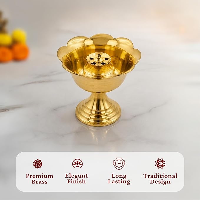 Spillbox Brass Incense Stick Holder Stand | Holder | Burner with Ash Catcher Agarbatti | Batti Stand | Plate | Dhup | Dhoop Best for Puja | Pooja Your Mandir Home & Office Decoration - Rose Agarbatti