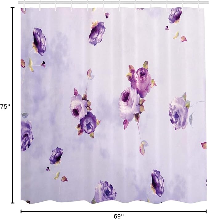 Ambesonne Rose Shower Curtain, Floral Pattern with Mauve Roses in Purple Color Dreamy Clouds Retro Soft Pale Art, Cloth Fabric Bathroom Decor Set with Hooks, 69" W x 75" L, Violet Lilac