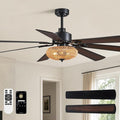 72 Inch Ceiling Fan with Light Indoor Rustic Farmhouse Matte Black 7 Blades APP and Remote Control, Large Boho Fandelier for Living Room Dining Room Bedroom