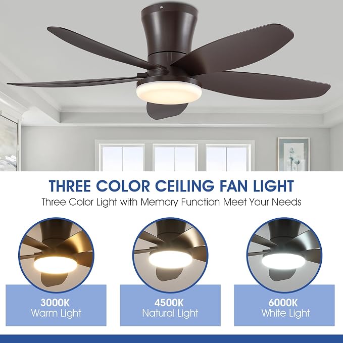 Surtime 36IN Ceiling Fans with Light and Remote/APP Control, 5-Blade Reversible Motor Ceiling Fan, 3-Color Dimmable Lighting, All-Brown Finish