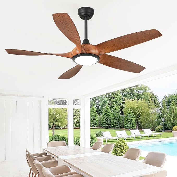 54'' Ceiling Fans with Lights, Indoor/Outdoor Modern Ceiling Fan with Remote, ABS Plastic Blades, Reversible DC Motor, 6 Speeds, 3 Color Lights, ETL Listed, for Bedroom Living Room (Brown)