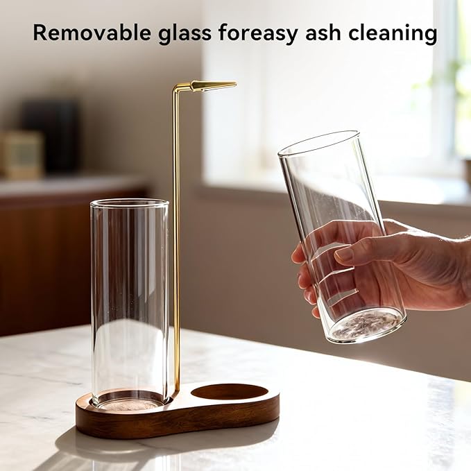 Glass Incense Holder, Black Incense Sticks Burner Holder with Storage,Hang Upside Down Incense Holder for Sticks with Glass Ash Catcher for Meditation Yoga Spa Room Decor
