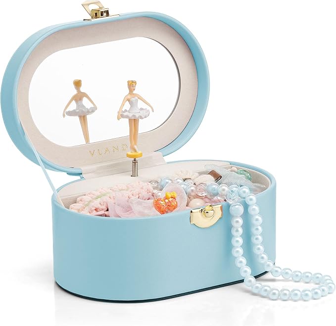 VLANDO Musical Jewelry Box for Girls - Kid Music Box with Ballerina for Birthday Bedroom Decor - Birthday Gift for Girls Ages 4 5 6 7 8-12 Year Old - Blue