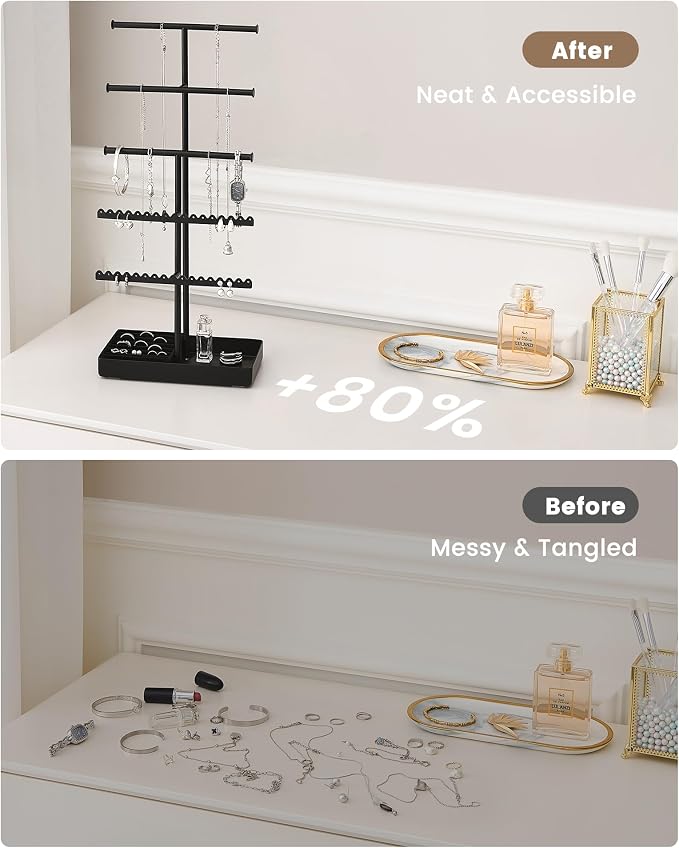 Lolalet 5-Tier Jewelry Organizer Stand, Metal Jewellery Holder, Dresser Display Rack for Necklace Earring Bracelets Rings, Gift for Women Girls -Black