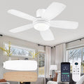 KNUN 42 Inch Ceiling Fan with Light and Remote/App Control, Low Profile Ceiling Fans with Lights,Flush Mount, Double-sided Blades, 3CCT, Dimmable, Noiseless, white Ceiling Fan for Indoor/Outdoor Use