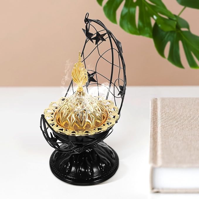 Zerodeko 1pc Incense Burner Decoration Elegant Arabic Censer for Home Decor Vintage Incense Holder Smooth for Aromatherapy and Relaxation Black Design