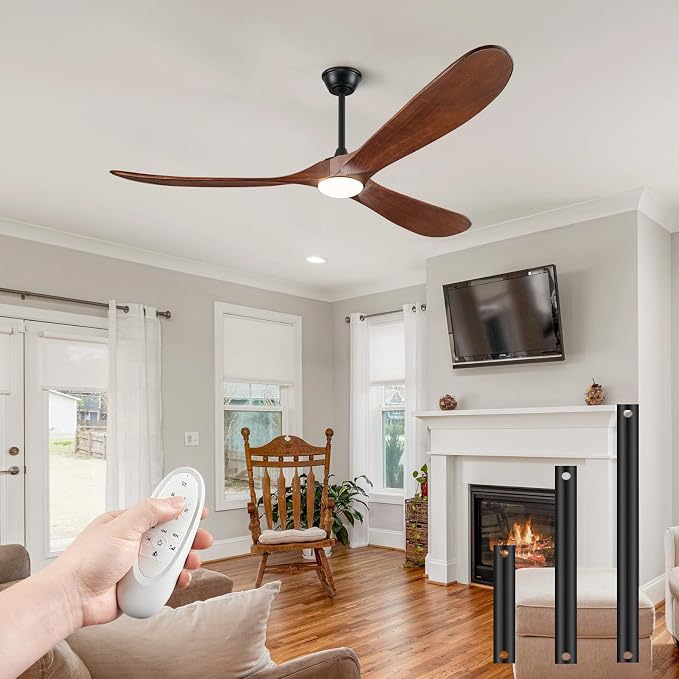 52" Ceiling Fans with Lights and Remote Control, Outdoor Ceiling Fan with Lights High CFM Quiet 3 Blade Wood Walnut Fan, Propeller Ceiling Fan for Outdoor/Indoor,Dark Walnut