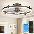 VOLISUN Ceiling Fans with Lights and Remote, 23.6in Low Profile Ceiling Fans with Light, 3000K-6500K Dimmable Fandelier Ceiling Fan, Black Flush Mount Ceiling Fan for Bedroom