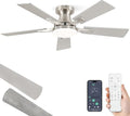ZMISHIBO 42 Inch Ceiling Fan with Light, App&Remote Control, Flush Mount Low Profile, Dimmable 20W LED Light, Quiet Reversible Motor for Bedroom, Living Room, Apartment, Nickel