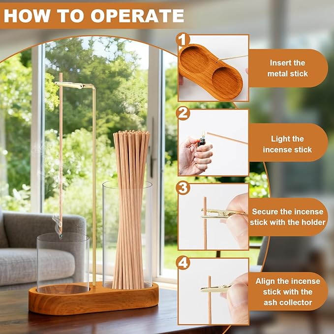 Glass Incense Holder, 3 in 1 Incense Sticks Burner Holder with Storage, Hang Upside Down Incense Holder for Sticks with Glass Ash Catcher for HolderBedroom House Yoga Meditation Zen