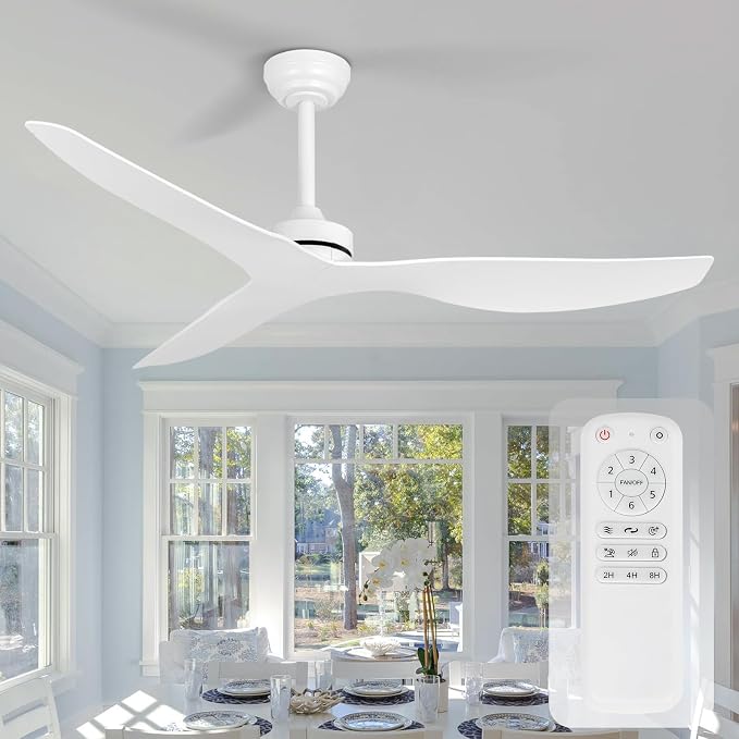 Ceiling Fans without Light,52 Inch Ceiling Fan with Remote Control,3 Reversible Blade,White Ceiling Fan for Bedroom, Living Room,Hallway