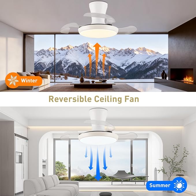 30" RGB Ceiling Fan with Light Chandelier Fan Modern Fandelier Dimmable LED 6-Speed Reversible White,Remote APP Control
