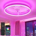 NIORSUN RGB Ceiling Fans with Lights and Remote, Modern Smart LED Ceiling Fans Light, 6 Speeds & 3000K-6500K Dimmable, Quiet Bladeless Fandelier Ceiling Fan with Light for Bedroom(20Inch,White)