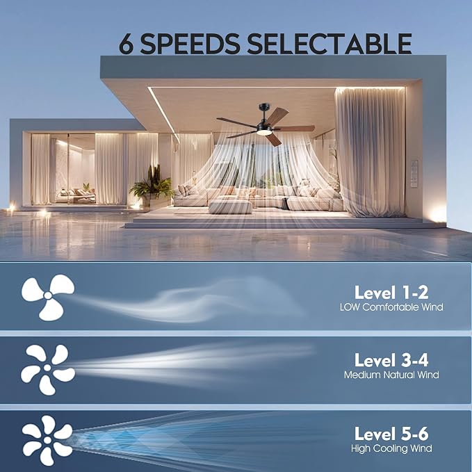JSAITEE 52 Inch Smart Ceiling Fan with Lights, Remote & App Control, DC Reversible Motor, 6 Speeds Quiet 35dB, 3CCT Dimmable LED, Low Profile Modern Ceiling Fans for Bedroom Living Room, Brown