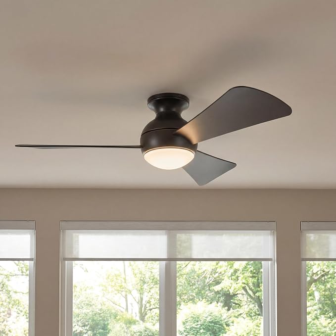 Kichler Sola LED 44" 3 Blade Fan with Etched Cased Opal Glass in Olde Bronze finish and Brown Blades