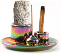 4 in 1 Ceramic Incense Holder, Palo Santo Stick Holder, Sage Holder for Burning, 5.2" Ash Catcher Tray for Meditation, Yoga & Home Decor (Colorful)