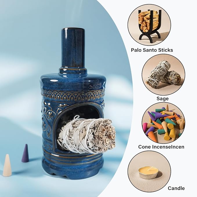Mougigi Ceramic Bird & Flower Palo Santo Burner–Stylish Chiminea for Sage、Incense Cones and Candle, Perfect for Meditation, Yoga, Altar & Home Decor – Easy to Clean, Enhance Your Zen Experience