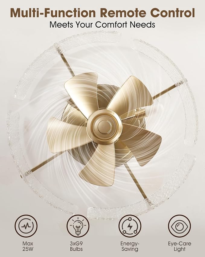 20 Inch Modern Gold Ceiling Fan with Light, Flush Mount Fandelier with Remote Control, Quiet Reversible DC Motor, Low Profile Ceiling Fans for Bedroom Living Room Nursery