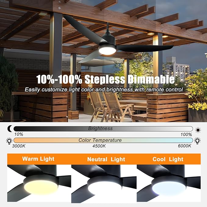 Depuley Outdoor Ceiling Fan with Light: 52 Inch Gazebo Fan Outdoor Hanging - Plug in Waterproof Fans with Lights for Patio - Dimmable Remote App Control Black