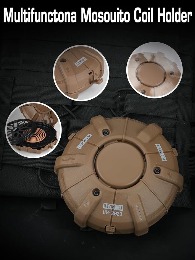 Tactical Mosquito Coil Holder for Outdoor,Mosquito Coil Burner,Incense Burner Holder Camping & CS Gaming - Portable Compact Mosquito Incense Box（Tan）